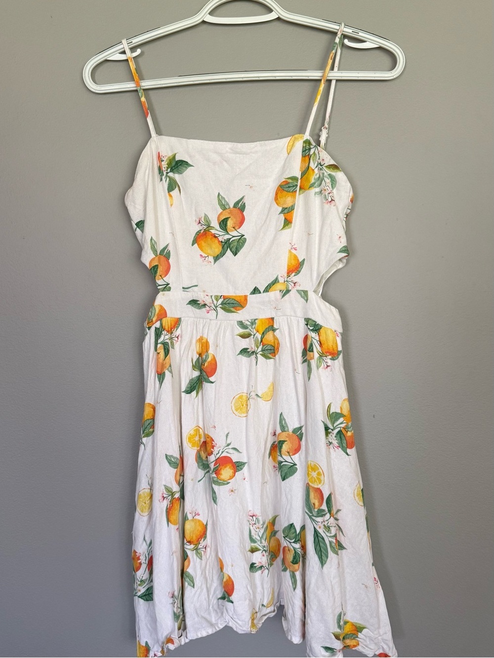 Francesca's Collections White Orange & Green Fruit Print Sundress